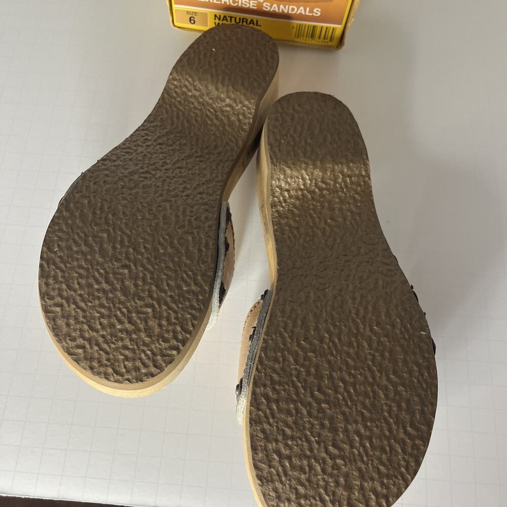 New Vintage Leather Dr. Scholl's Wooden Exercise Sandals Shoes Tan Wheat Sz 6 - Picture 4 of 11